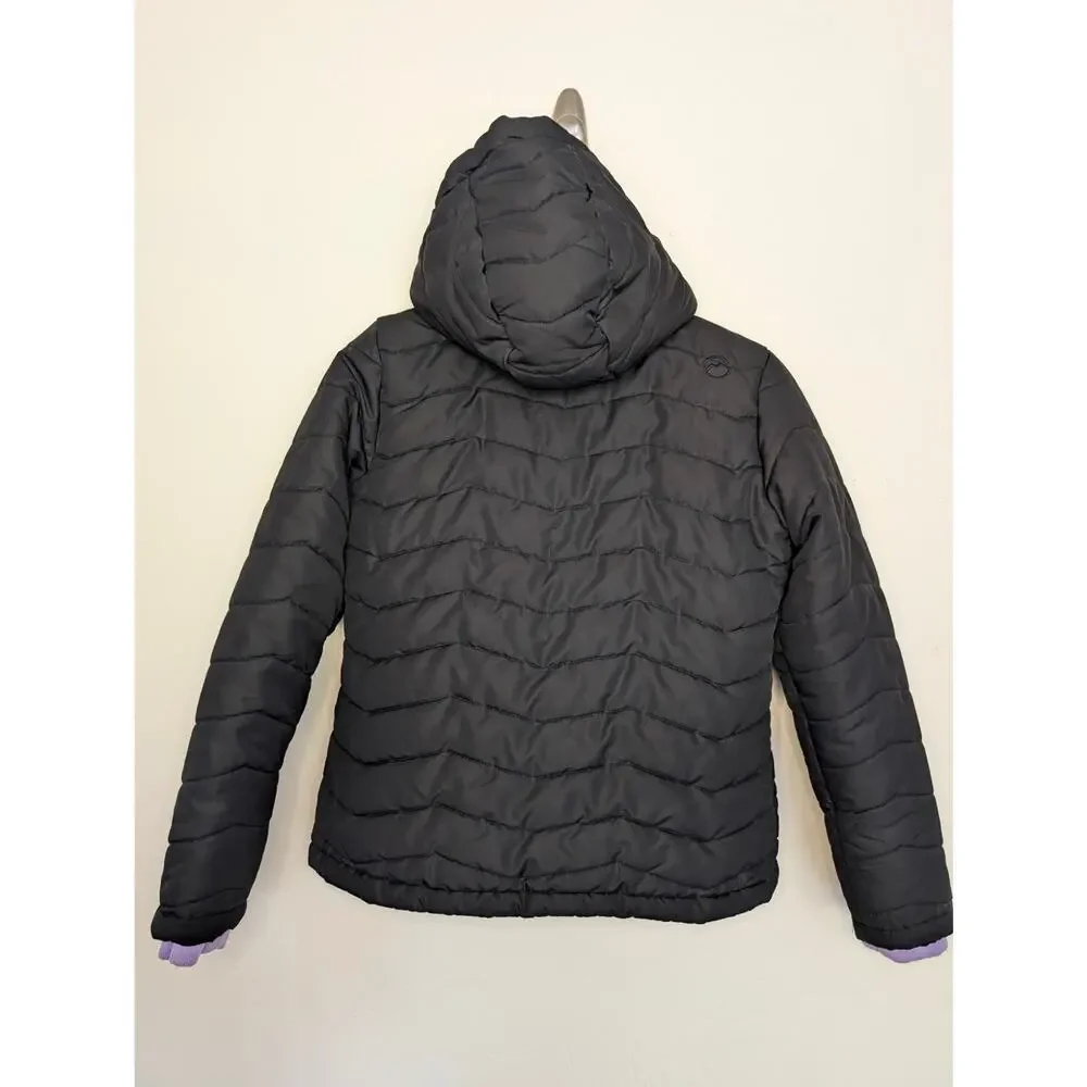 Magellan Outdoors Girls Coats, Black & Purple Fleece Lined Puffer Coat, Sz L